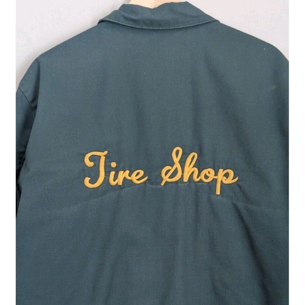 Vintage Green Mechanic Work Jacket Chain Stitch Tire Shop Scovill Zipper L Mens